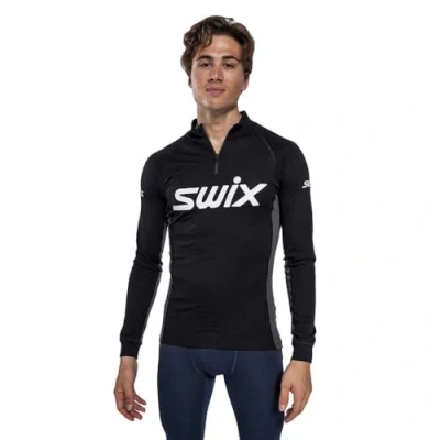 Image of Swix Men&#039;s Racex Classic Half Zip Long Sleeve Quick Drying Stretch Slim Fit Baselayer Top, Black/Phantom, Large