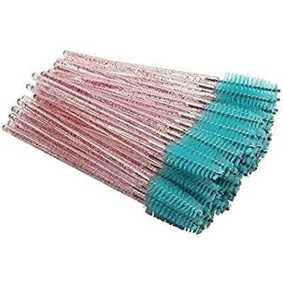 Image of 50 PCS Disposable Eyelash Brushes Mascara Wands Eye Lash Eyebrow Applicator/Castor Oil Applicator Cosmetic Makeup Brush Tool Kits (Blue/Clear Glitter)