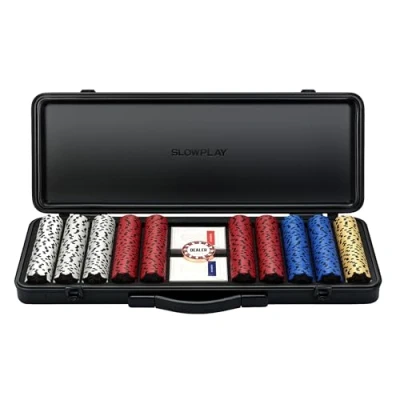 Image of SLOWPLAY Nash 500 PCS Clay poker chips Set for Texas Hold’em Professional 14g without values Deluxe chip case 2x Plastic Playing Card Decks, waterproof Luxury Dealer Button