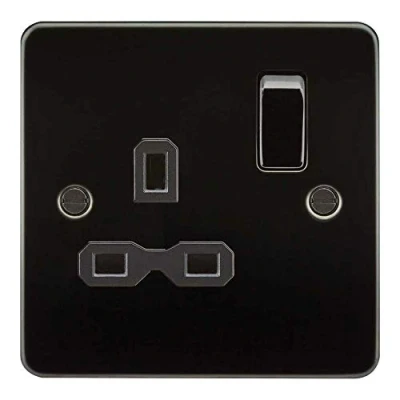 Image of KnightsBridge Flat plate 13A 1G DP switched socket gunmetal with black insert