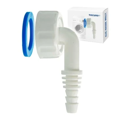 Image of tecuro Device Connection Nozzle Angle Hose for Condensate Hose, 1 Inch, Mounting on Siphons, Plastic, Diameter 8 17 mm, White