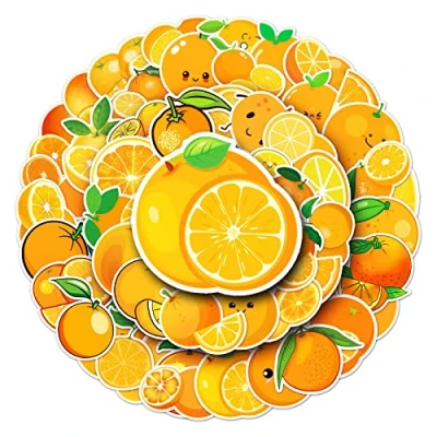 Image of 50Pcs Orange Stickers Laptop Car Scrapbook Phone Skateboard Suitcase Luggage Bike Vinyl Waterproof Aesthetic Personalised for Teens Boys Girls Adults Children