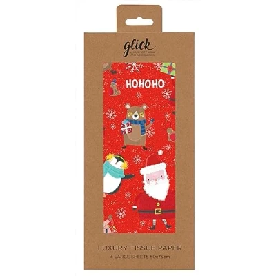 Image of Glick Four Sheets Christmas Tissue Paper, Ho Paper for Wrapping, Xmas (Four Sheets), Red