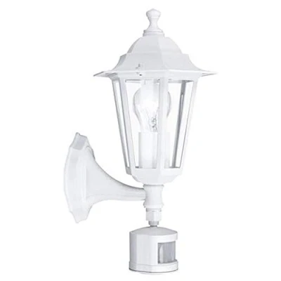 Image of Eglo Laterna 5 Outdoor Wall Light, Motion Sensor Porch Lamp, White Cast Aluminium and Glass Exterior E27 Socket, IP44