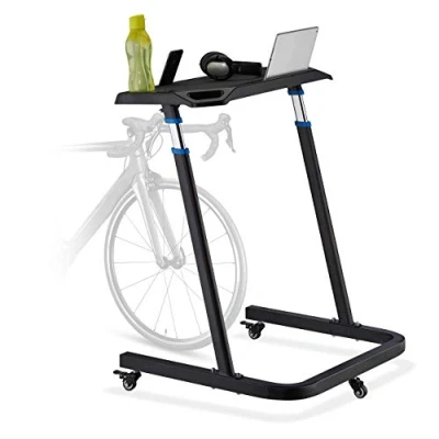 Image of Relaxdays Multifunctional Desk, Adjustable, Laptop Castors, Standing, Bicycle Table, Height: 87 135 cm, Black, Steel, Plastic, Rubber, x 73.5 78 cm