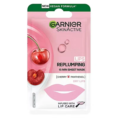 Image of Garnier Cherry and Panthenol Replumping Lip Sheet Mask 5g