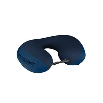 Image of Sea to Summit Aeros Premium Traveller Neck Pillow Lightweight Adjustable Closure For Support Very Soft Brushed 50D Polyester Fabric Zippered Pouch Airplane Travel Navy Blue 93g