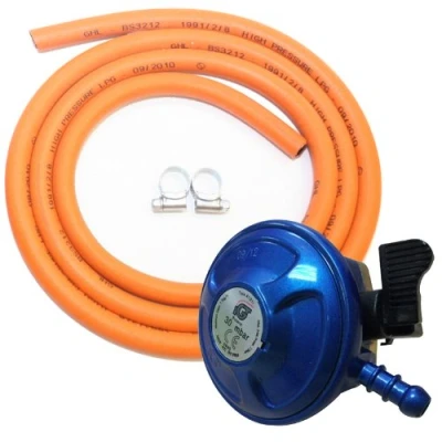Image of Complete BBQ Cooker Kit Butane 21mm Clip On Regulator Gas Hose Clips Heater Stove