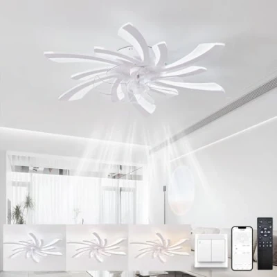 Image of KeLuKes Modern Ceiling Fans with Lights and Remote 78cm Lamps Silent Dc 6 Speed Dimmable Reversible Winter/Summer Led Fan Light for Bedroom Lounge Living Room,White