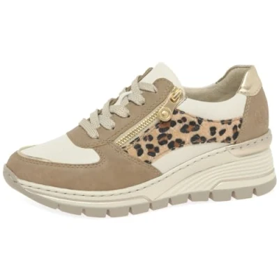 Image of Rieker Women&#039;s Wedge Heel Leather Trainers (Beige, UK Footwear Size System, Adult, Women, Numeric, Medium, 6)