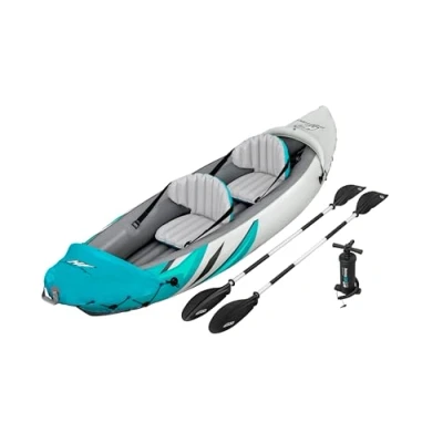 Image of Hydro Force Rapid Elite 2 Person Kayak Inflatable Boat Set with Hand Pump, Paddles, Seats, Fins, and Storage Bag, Two Seater
