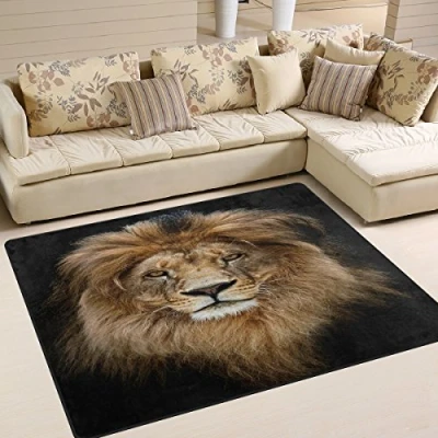 Image of Use7 Hipster Lion Black Area Rug Rugs for Living Room Bedroom 160cm x 122cm(5.3 4 feet)