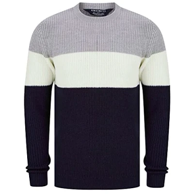 Image of Kensington Eastside Men&#039;s Levy Colour Block Crew Neck Knitted Jumper Light Silver Marl XL