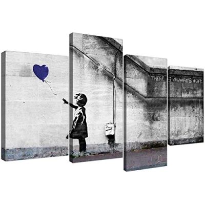 Image of Wallfillers Canvas Pictures of Banksy Balloon Girl in Blue for your Study 4226