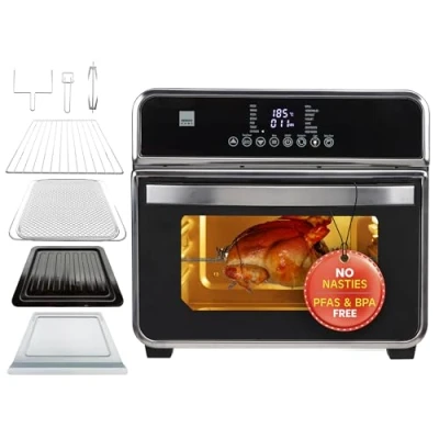 Image of Sensio Home Gourmet Pro Clean Cook Air Fryer Oven Dehydrator 1600W 15L Capacity with Rotisserie Function and 14 Digital Preset Programs, Family Size Healthy Oil Free Cooking, Full Accessory Set