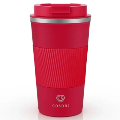 Image of CS COSDDI Travel Mugs, Insulated Coffee Cup with Leakproof Lid Reusable Cups Car Stainless Steel Mug for Hot and Cold Water Tea(Red A, 510 ml)