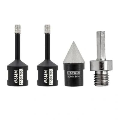 Image of DT DIATOOL Diamond Core drill bits Kit 2pcs 6mm with 20mm Chamfer Bit M14 Thread and Hex Adapter Hole Saw Set for Porcelain Ceramic Tile Marble Granite