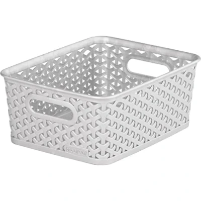 Image of Small Grey Faux Rattan Storage Tub, 20 x 26 10cm H