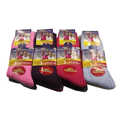 Image of Sockstack 12 Pairs Ladies Thermal Socks, Thick Warm Work Boot UK 4 7 (Assorted)