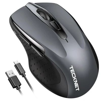 Image of TECKNET Bluetooth Mouse, Wireless Mouse Rechargeable (Tri Mode: BT 5.0/3.0+2.4G), 4800DPI Adjustable, Silent Ergonomic for Laptop PC Computer, Windows Mac OS,6 Buttons, Grey
