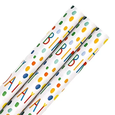 Image of Hallmark Birthday Wrapping Paper Bundle 3 Rolls in 1 Patterned Design, Roll Wrap