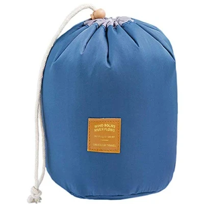 Image of Large Barrel Shaped Travel Cosmetic Bags Nylon Organizer Drawstring Toiletry For Women Ladies Bag Multifunction Makeup