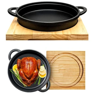 Image of Crystals Cast Iron Cookware Frying Pan Grill Backing Pot Skillet with Wood Serving Board, 10 Inch (26 cm) 3 Kg