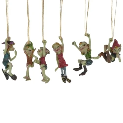 Image of Fiesta Studios Pixies Swinging from Ropes Six Assorted Sculpture Magical Mystery Garden Decor Figurines Elf &amp; Fairy Children, Height 9cm