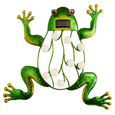 Image of Outdoor Solar Animal Wall Hanging Metal Frog Lighting Decoration, Garden Sculpture Light for Fence Terrace