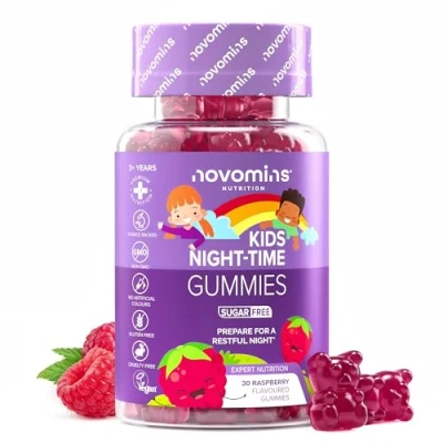 Image of Kids Sleep Gummies Chewable Night Time Support Supplement Bed Melatonin Alternative Vegan Gluten Free Magnesium L Theanine B12 by Novomins