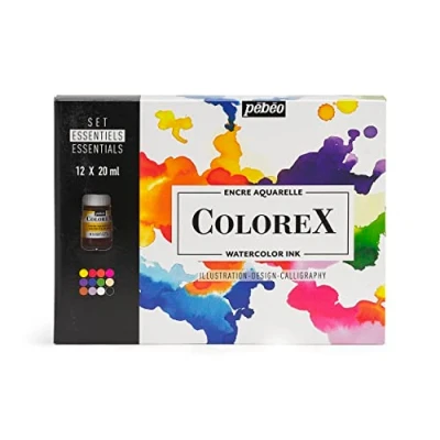 Image of Pebeo Box 12 Assorted 20 ml Bottles Manga Drawing &amp; Illustration Kit Essential Colorex Watercolour Ink Complementary Colours, Détails en Description, Non Applicable