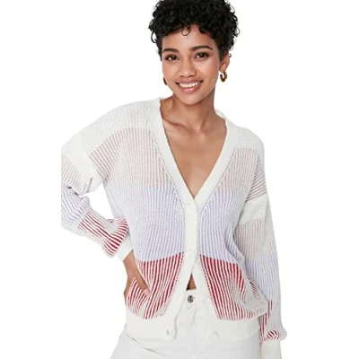 Image of Trendyol Women Regular Basic V Neck Knitwear Cardigan Ecru