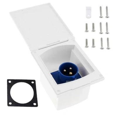 Image of JUTTAUTO Caravan Mains Socket 16 Amp Flush Inlet Sockets 3 Pin Plug Hook Up Fitting for RV Motorhome Van Camper Campervan 220V 240V White