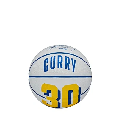 Image of Wilson Basketball, NBA Player Icon Mini, Stephen Curry, Golden State Warriors, Outdoor and Indoor, Size: 3, Blue/Yellow