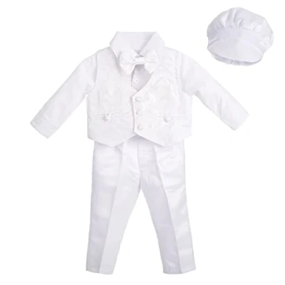 Image of Lito Angels Baby Boys White Suit Christening Clothing Baptism Outfits with Bonnet Long Sleeve Floral Age 6 9 Months