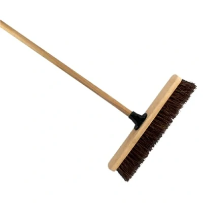 Image of 18 Inch Bassine Broom Heavy Duty Garden and Yard with Wooden Handle Excellent for Versatile Outdoor Cleaning Tasks Tough Bristles All Surfaces