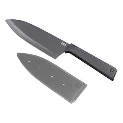 Image of Kuhn Rikon Colori+ Non Stick Large Santoku Knife with Safety Sheath, 22 cm, Grey