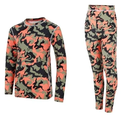 Image of Dare 2b Kids Quick Drying Pow II Baselayer Set Rusty Orange Camo Print, Size: 11 12 Years