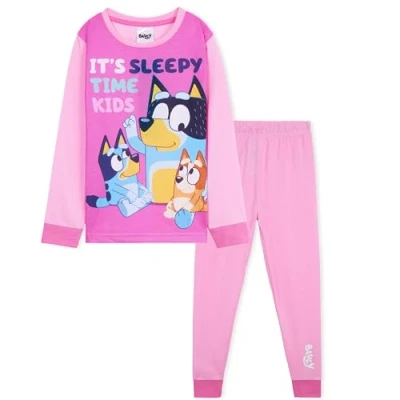 Image of Bluey Girls Long Pyjama Set, Comfy Breathable Loungewear Gifts for (Pink, 5 6 Years)