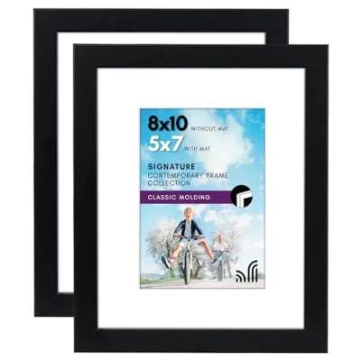 Image of Americanflat 10x8 Photo Frames in Black Set of 2 Use as 7x5 with Mount or 8x10 Without Horizontal and Vertical Formats for Wall Tabletop