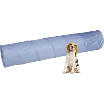 Image of Relaxdays Dog Tunnel, Pet Training Toy, for Agility Exercises, Interactive, Pop up, Foldable, Polyester, Grey, 40 x 200 cm