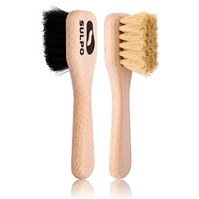Image of SULPO Cream Brush Pot Shoe Soft Leather Dirt for Shoes 2 Piece Set 1 Black and Natural Care