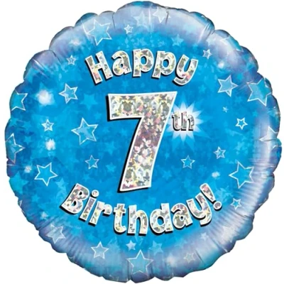 Image of Oaktree UK 18&quot; Happy 7th Birthday Blue Holographic, Aluminium