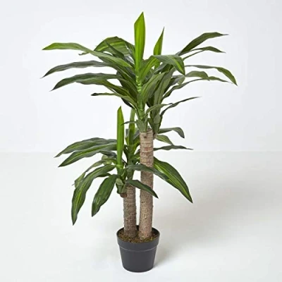 Image of HOMESCAPES Large Artificial Dracaena Fragrans Tree 90 cm Tall with Wood Effect Trunk Replica Dragon Plant in Black Pot Faux Moss Indoor Realistic for Home or Office Decoration