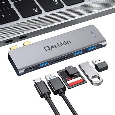 Image of Onshida USB C hub 6 in 2, Type Docking Station with Thunderbolt 3 Port, 3*USB 3.0, SD/TF Card Reader, Adapter Compatible MacBook Pro Air 2020/2019/2018/2017/2016
