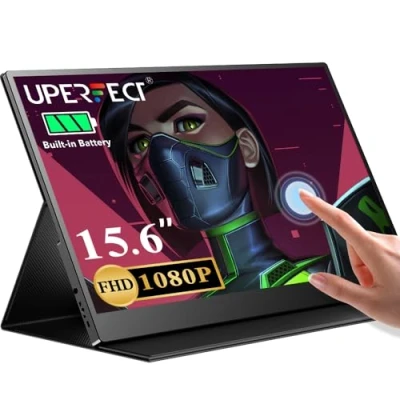 Image of UPERFECT 15.6&quot; Portable Monitor Touchscreen with 5000mAh Rechargeable Batteries, 1080P Full HD IPS USB C Standard HDMI, Type C, and OTG Port for Laptop, PC, MAC, Phone, Xbox, PS4