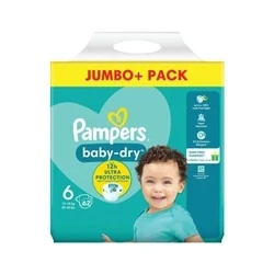 Image of Pampers Baby Dry Diapers Gr Size 6 for Breathable Dryness, 13 to 18 kg, Pack of 2 x 62 units (124 units)