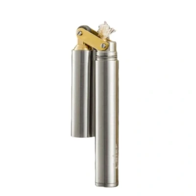 Image of Haodada Mini Kerosene Lighter Brass Old Fashioned Antique Retro Grinding Wheel Collapsible Funny Lighters Refillable Flame Novelty