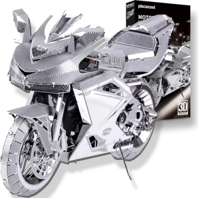 Image of Piececool 3D Puzzle Metal Silver Motorcycle, Classic Transportation Craft Model Kits for Adults to Build, Puzzles Adult Teens 304 Stainless Steel, Ideal as Gifts, Home Decoration, 72 Pieces