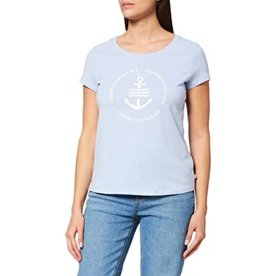 Image of Tom Tailor Denim Women&#039;s 1031478 Basic Logo t Shirt, 11486 Brunnera Blue, S